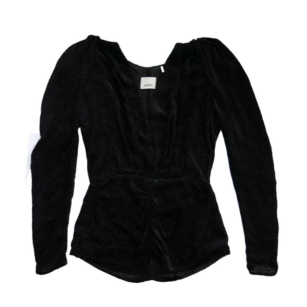 ISABEL MARANT Black Silk Viscose MARLIN Burnout Polka Dot Ruched Top 38 - Picture 3 of 11